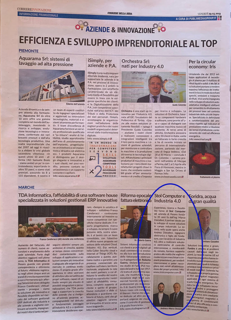 Articolo corriere della sera Stol Computer